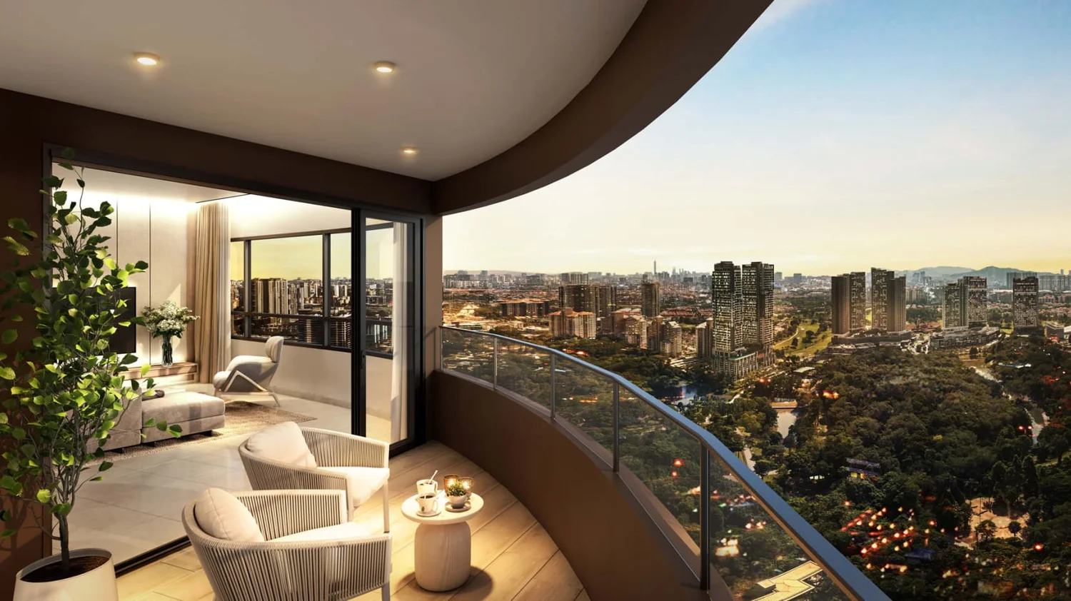 Curved balcony with KL skyline view at Park Green