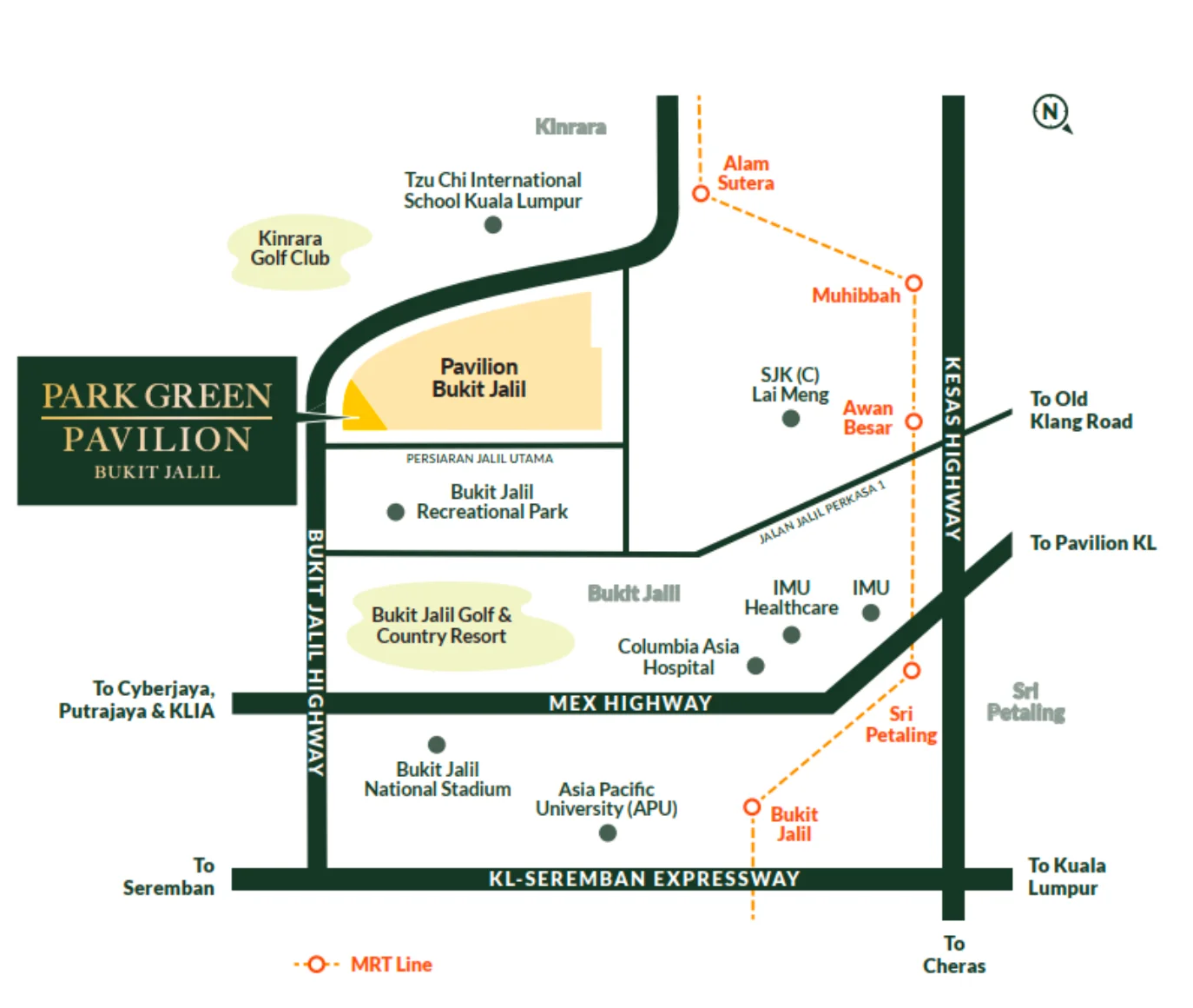 Park Green Pavilion location map: Pavilion mall, park, golf, IMU, MRT and highways